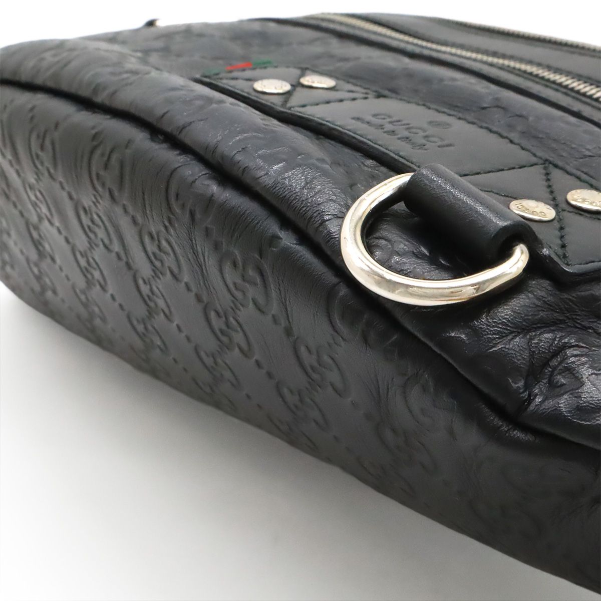 Gucci Guccissima Belt Bag Waist Pouch Hip Rubber Coating Leather Black Silver