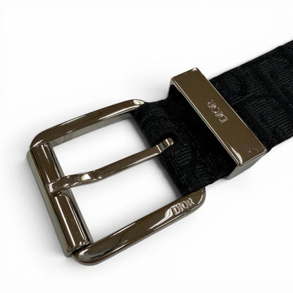 Dior Homme Canvas Leather Oblique Pin Buckle Belt Black Silver