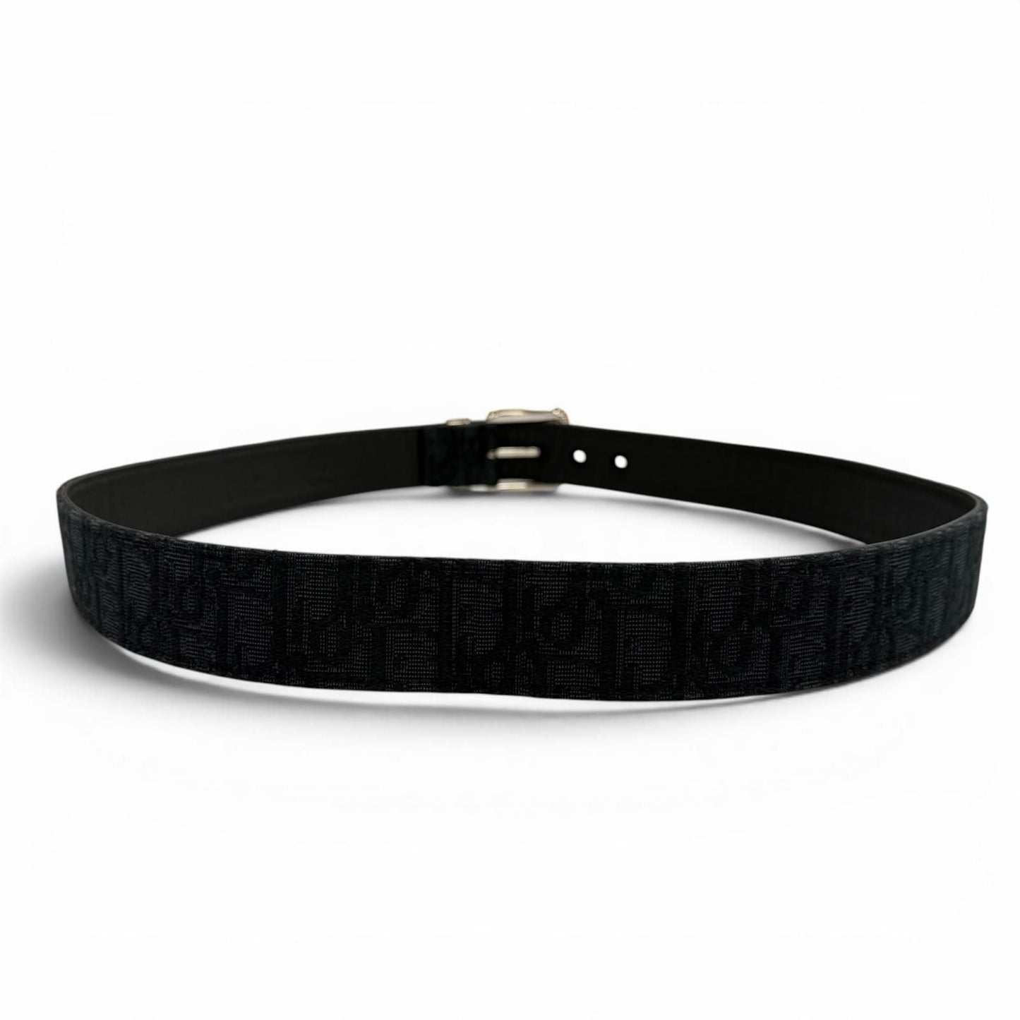 Dior Homme Canvas Leather Oblique Pin Buckle Belt Black Silver