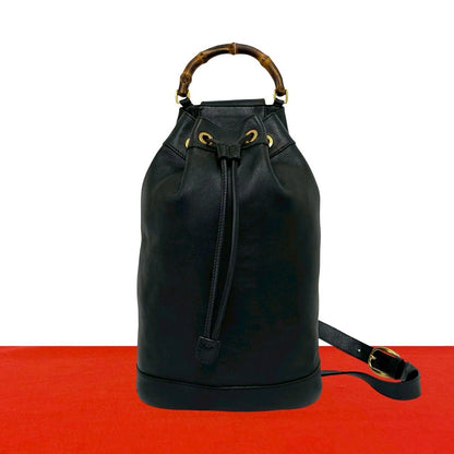 Gucci Vintage Bamb Leather Drawstring Belt Bag Black