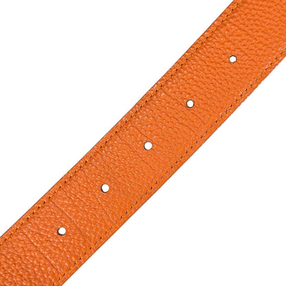 Hermes Belt Lucky Metal Leather Orange Dark Brown Silver