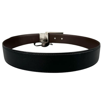 Gucci Square Leather Brown Black Belt Silver