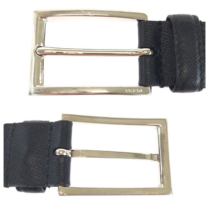 Prada 90 Black Silver Leather Belt