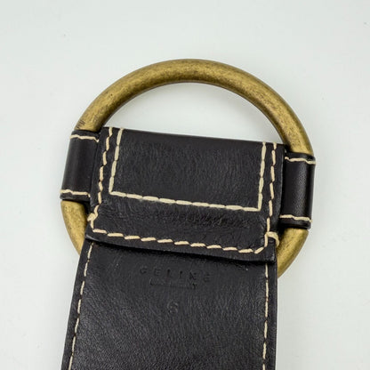 Celine Circle Buckle Spiral Pattern Leather Belt Brown Gold Vintage