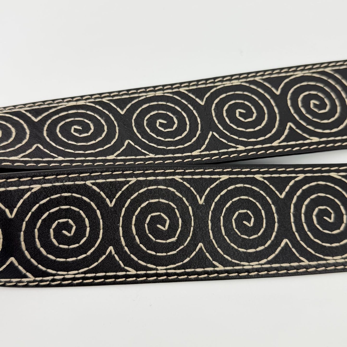 Celine Circle Buckle Spiral Pattern Leather Belt Brown Gold Vintage