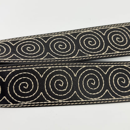 Celine Circle Buckle Spiral Pattern Leather Belt Brown Gold Vintage
