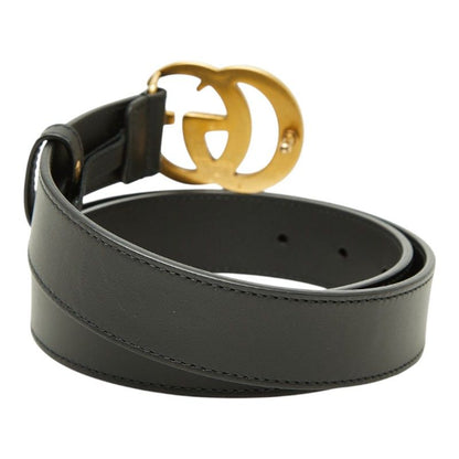 Gucci GG Marmont Emblem Wide Buckle Belt Black Leather