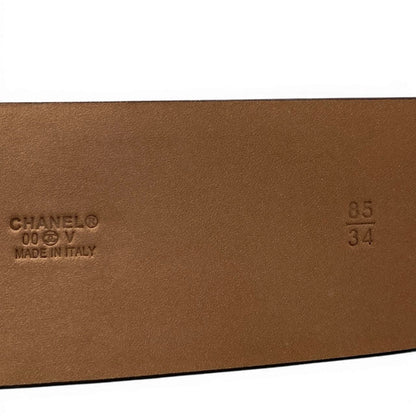 Chanel CC Logo Big Buckle Leather Belt 34 85 Black Gold