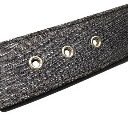 Chanel CC Logo Buckle Denim Leather Belt 36 90 Gray