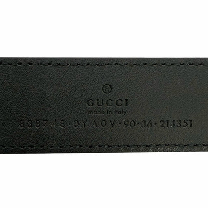 Gucci GG Logo Square Buckle Leather Belt Black Silver 90 36 Recommended