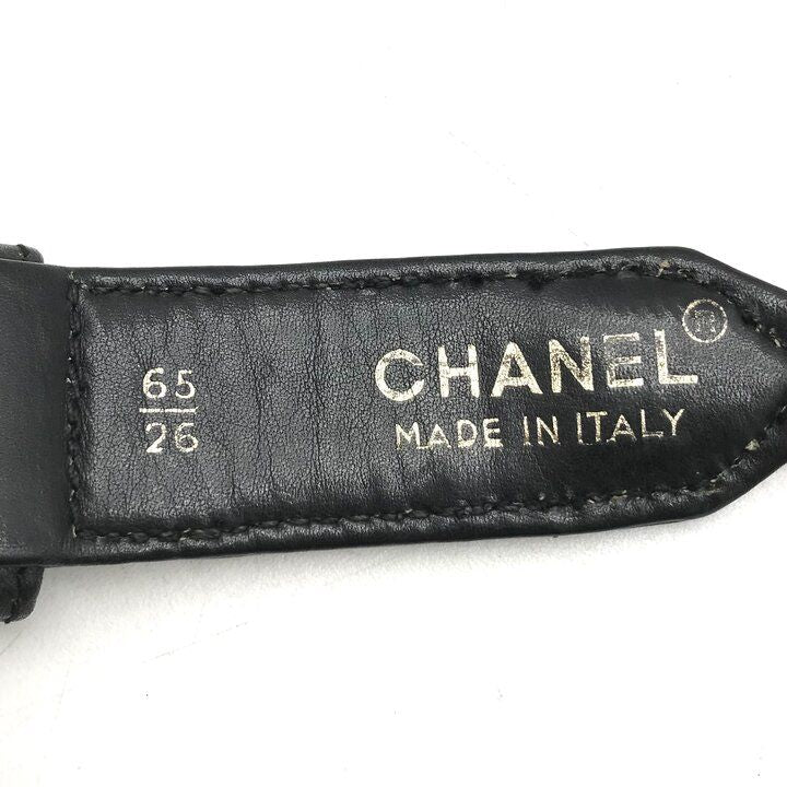 Chanel Logo Plate Gold Vintage Leather Chain Belt Black