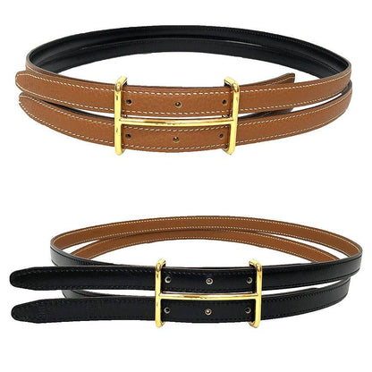 Hermes Belt Double Strand Thin Reversible 80 Camel Black Gold