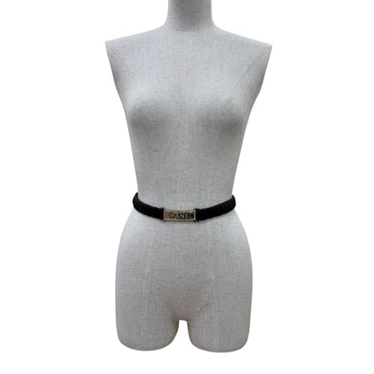 Chanel 23c Logo Buckle Rhinestone Leather Belt Black Gold