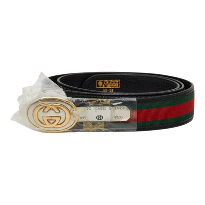 Gucci Sherry Line GG Logo Buckle Belt Black Green Red Leather