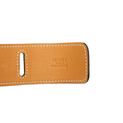 Hermes 85 Brown Silver Leather Belt