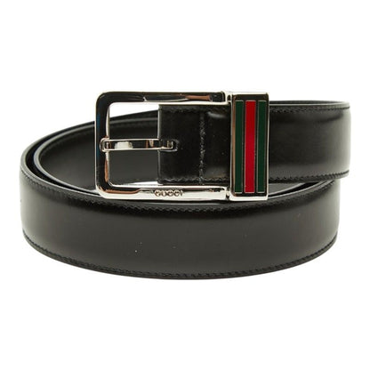 Gucci Sherry Line Square Logo Buckle Belt Black Silver Leather