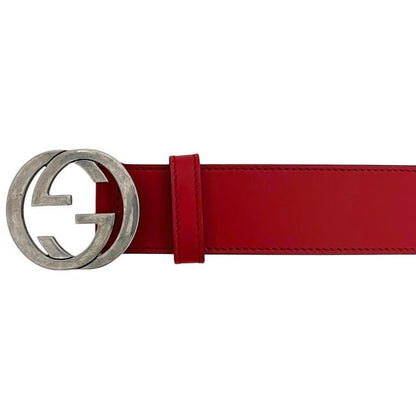 Gucci Belt Red Interlocking Waist 100 35 Leather Metal GG Logo Buckle
