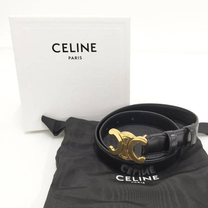 Celine Belt Triomphe Gold Leather Black