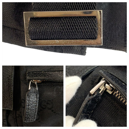 Gucci Black Silver GG Canvas Leather Belt Bag Waist Pouch