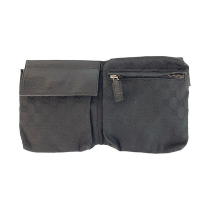 Gucci Black Silver GG Canvas Leather Belt Bag Waist Pouch