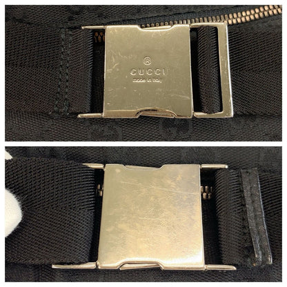 Gucci Black Silver GG Canvas Leather Belt Bag Waist Pouch