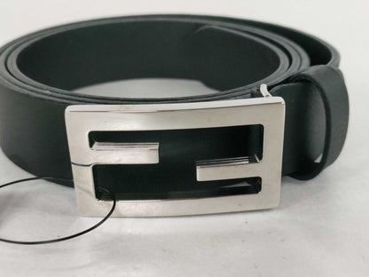 Fendi Belt Black Leather FF Silver