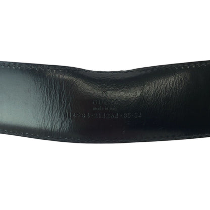 Gucci Guccissima Interlocking 85 Black Silver Leather Belt Buckle