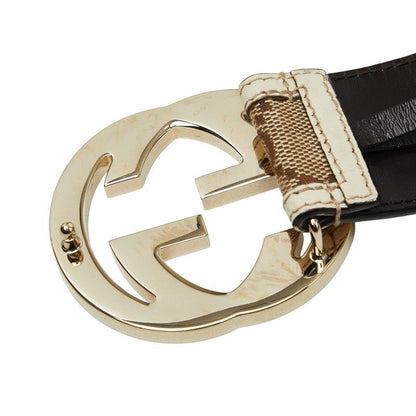 Gucci Interlocking GG Canvas Belt 85 34 Beige White