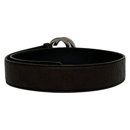 Gucci Belt 85 34 Dark Brown Silver Interlocking Guccissima Line Leather