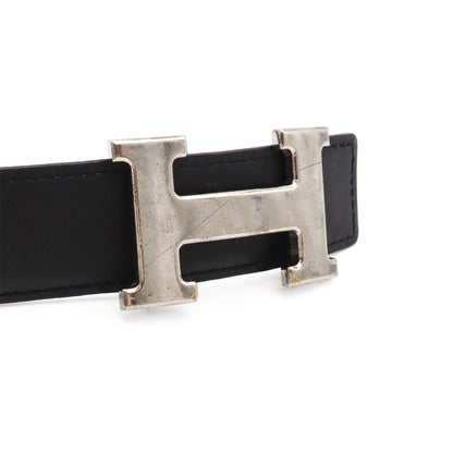 Hermes Belt Buckle Reversible Box Calf Veau Epsom Black White Silver 85