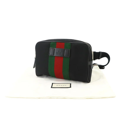 Gucci Sherry Line Belt Bag Canvas Leather Black Silver