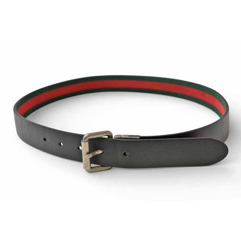 Gucci Belt Reversible 85 Leather Sherry Line Black Green Red