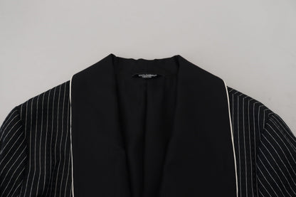 Dolce & Gabbana Dark Gray Robe Striped DG Patch Jacket Men Blazer