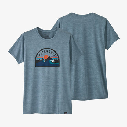 Patagonia Women's Capilene® Cool Daily Graphic T-Shirt da donna in tessuto tecnico Boardie Badge: Light Plume Grey X-Dye