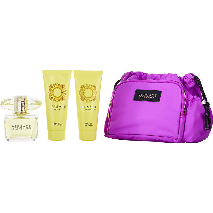 Versace Yellow Diamond Eau De Toilette Spray & Body Lotion 100ml/3.4oz & Shower Gel 100ml/3.4oz & Makeup Case 90ml/3oz