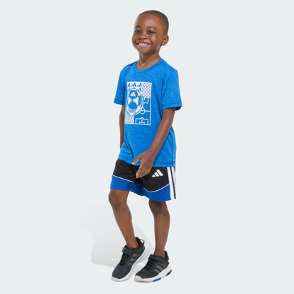 Kids' adidas Two-Piece Short Sleeve Mélange Tee and Colorblock 3-Stripes Shorts Set