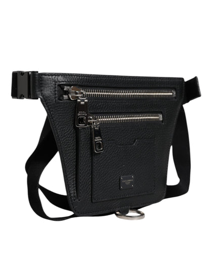 Dolce & Gabbana Black Calfskin Logo Plaque Belt Waist Men Fanny Pack Bag