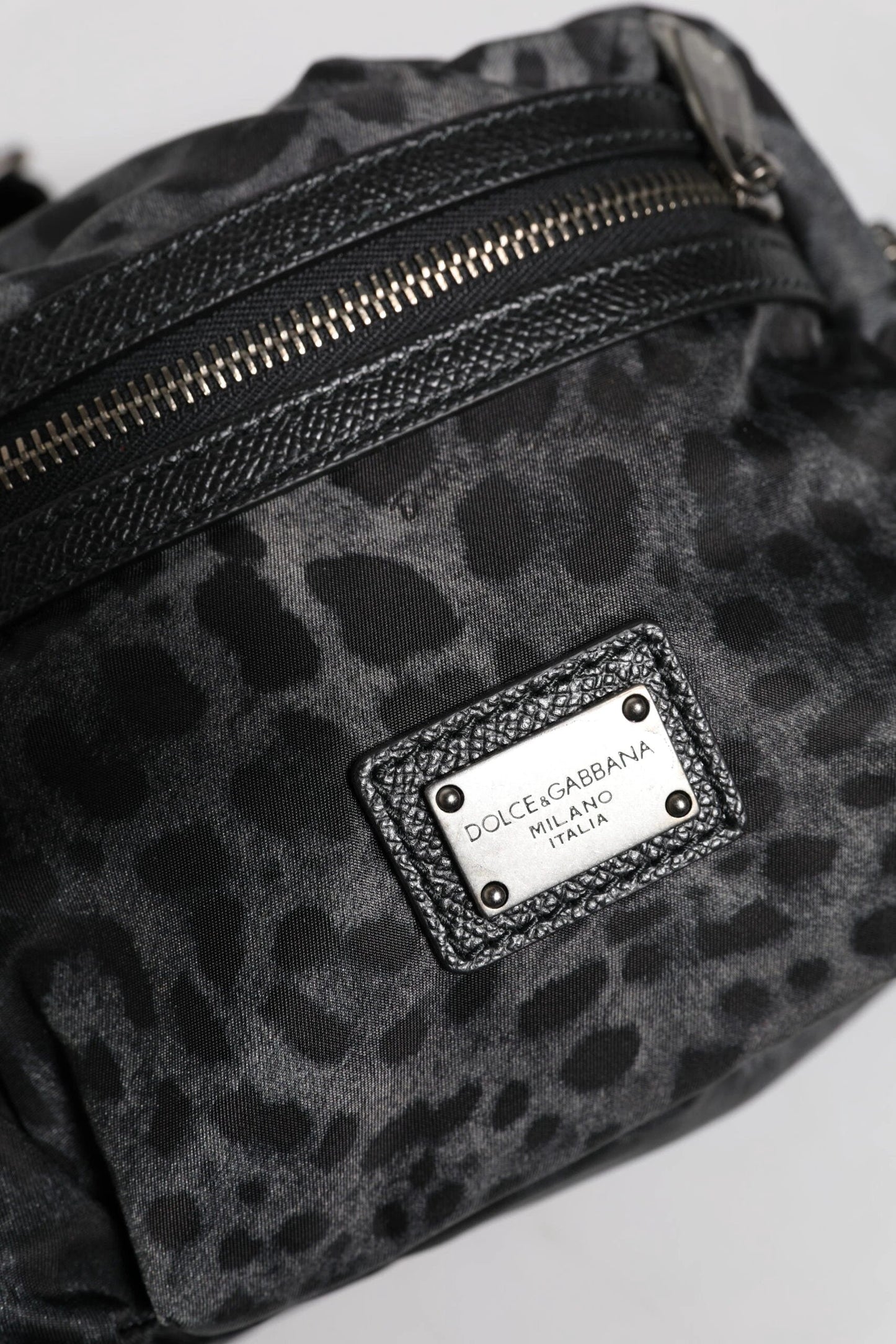 Dolce & Gabbana Black Gray Leopard DG Logo Belt Waist Fanny Pack Bag