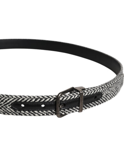 Dolce & Gabbana Black White Silver Tone Metal Buckle Belt