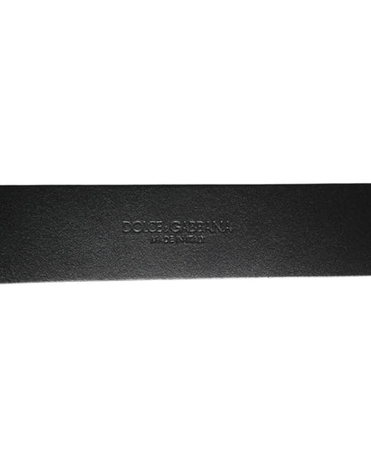 Dolce & Gabbana Black Silver Pebbled Texture Leather Buckle Men Belt