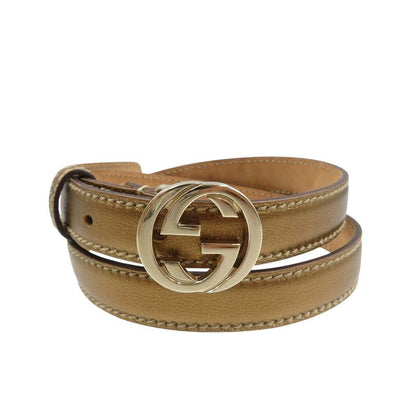 Gucci GG Logo Leather Gold Hardware 85-34 Belt 0976
