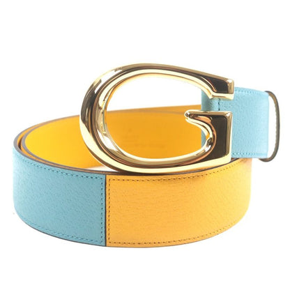 Gucci Memorable Buckle g Logo Bicolor Leather Belt Yellow Blue