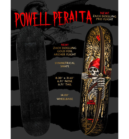 Powell Peralta Skateboard Deck Flight Zach Doelling Archer Twin Gold Foil 8.3" x 31.61"