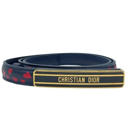 Christian Dior I Love Paris Belt Slim Small Heart Pattern Logo Total Leather
