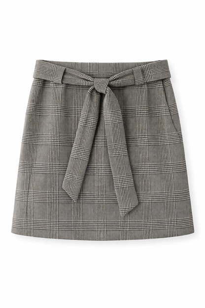 ETRO Glen Plaid Mini Skirt with Self-Tie Belt