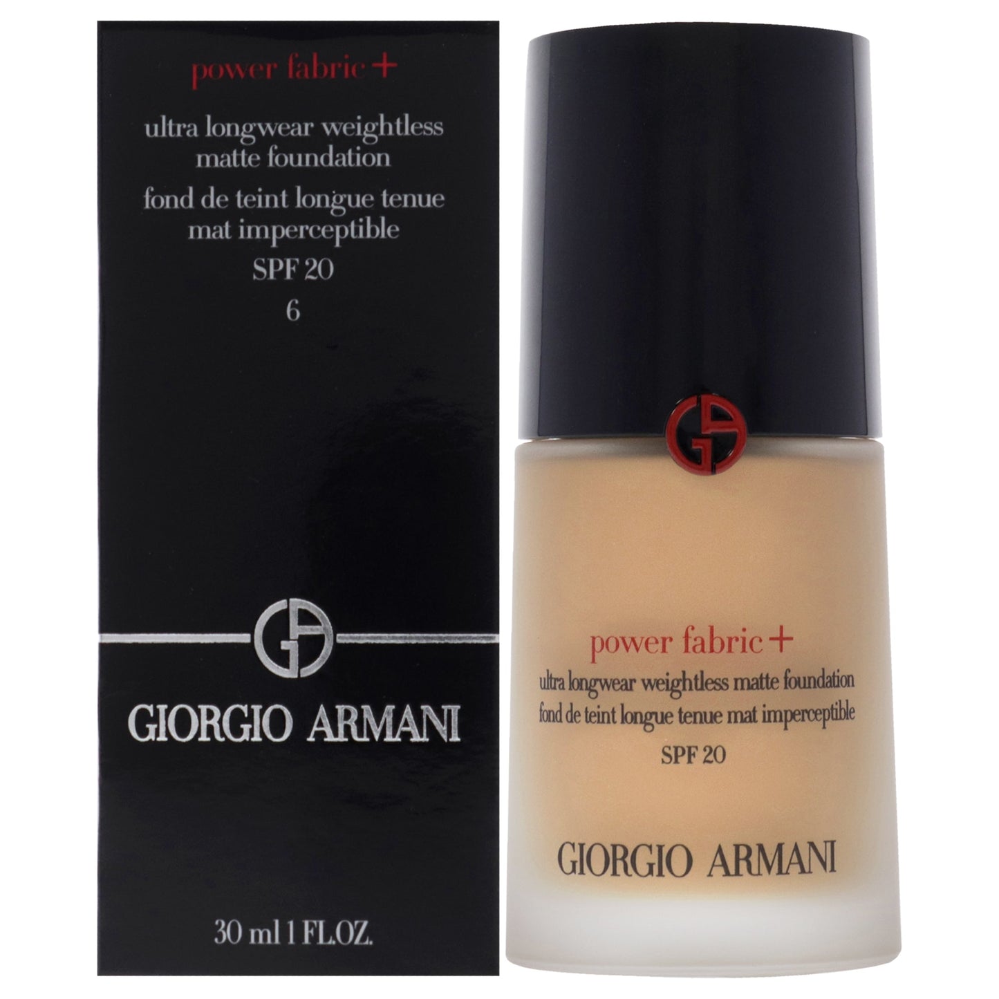 Power Fabric Plus Longwear Weightless Matte Foundation SPF 20 - 6 Medium With Olive by Giorgio Armani for Women - 1 oz Foundation