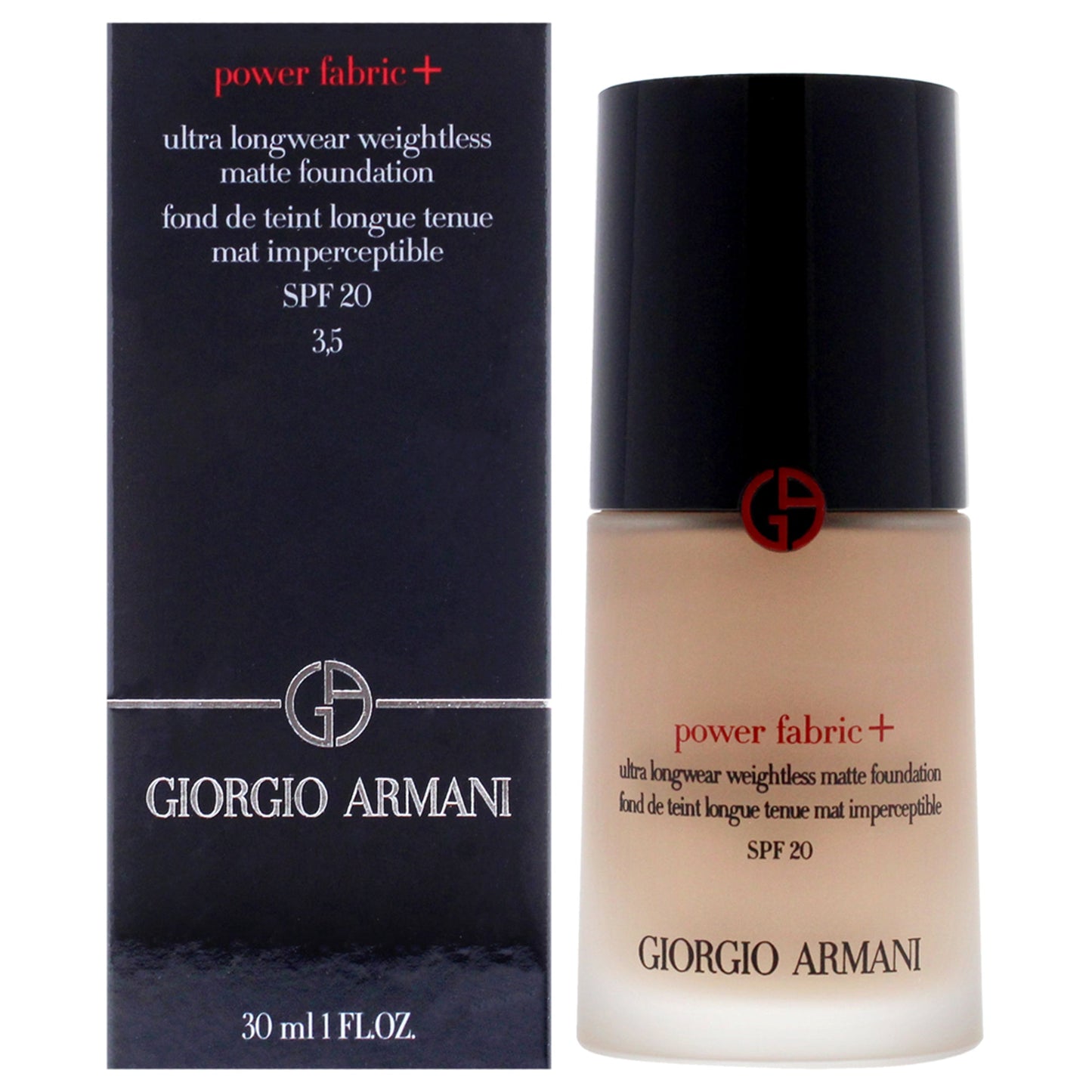 Giorgio Armani Power Fabric Plus Longwear Weightless Matte Foundation SPF 20 - 3.5 Light with A Neutral Undertone by Giorgio Armani for Women - 1 oz Foundation