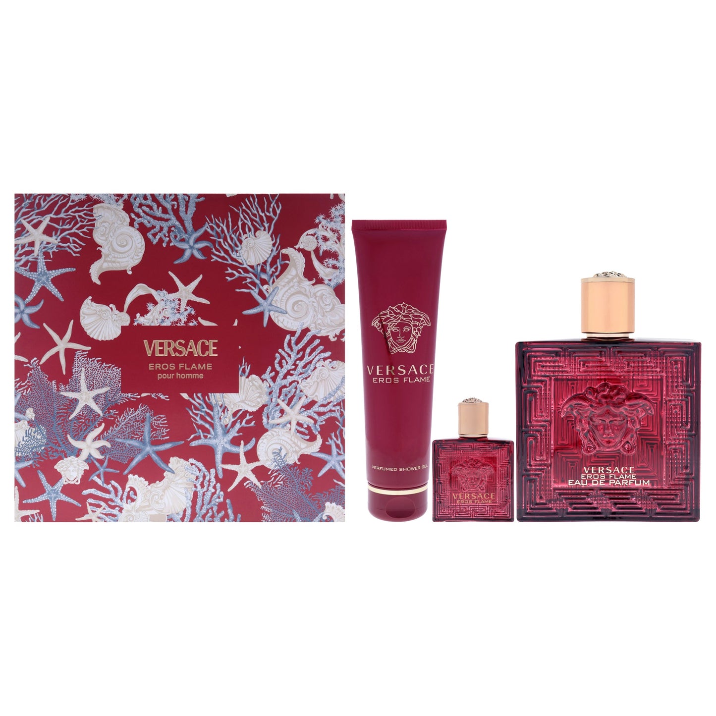 Versace Versace Eros Flame by Versace for Men - 3 Pc Gift Set 3.4oz EDP Spray, 0.17oz EDP Spray (Mini), 5oz Bath and Shower Gel