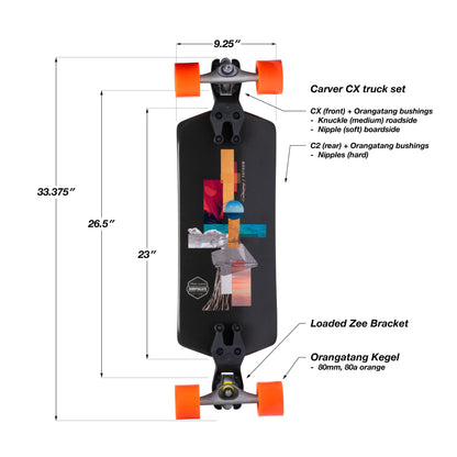 Loaded Boards Fathom Surfskate Complete; Zee Bracket, Carver Trucks and Orangatang Kegels