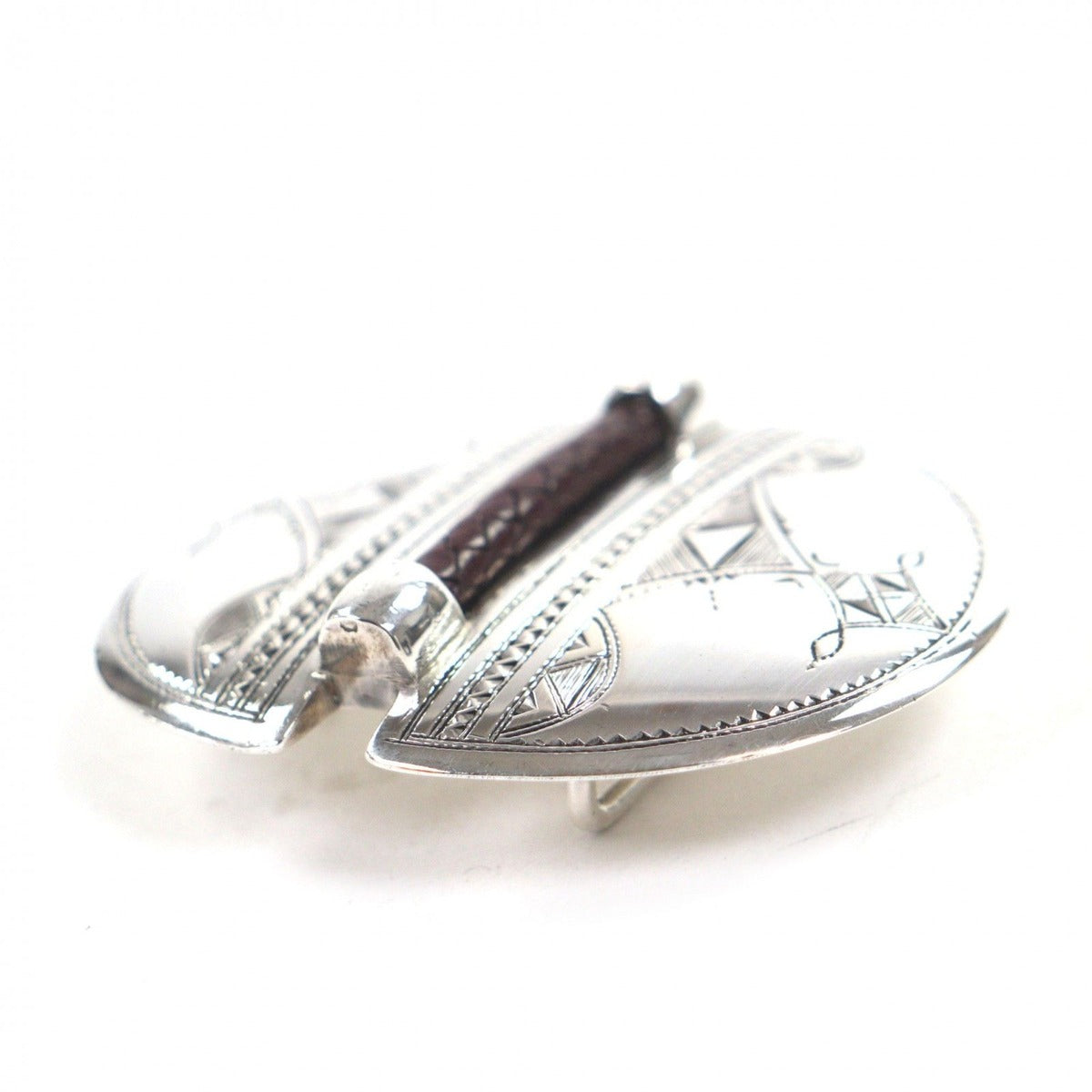 Hermes 925 Leather Touareg Hand Carved Carving Design Hairline Oval Belt Buckle